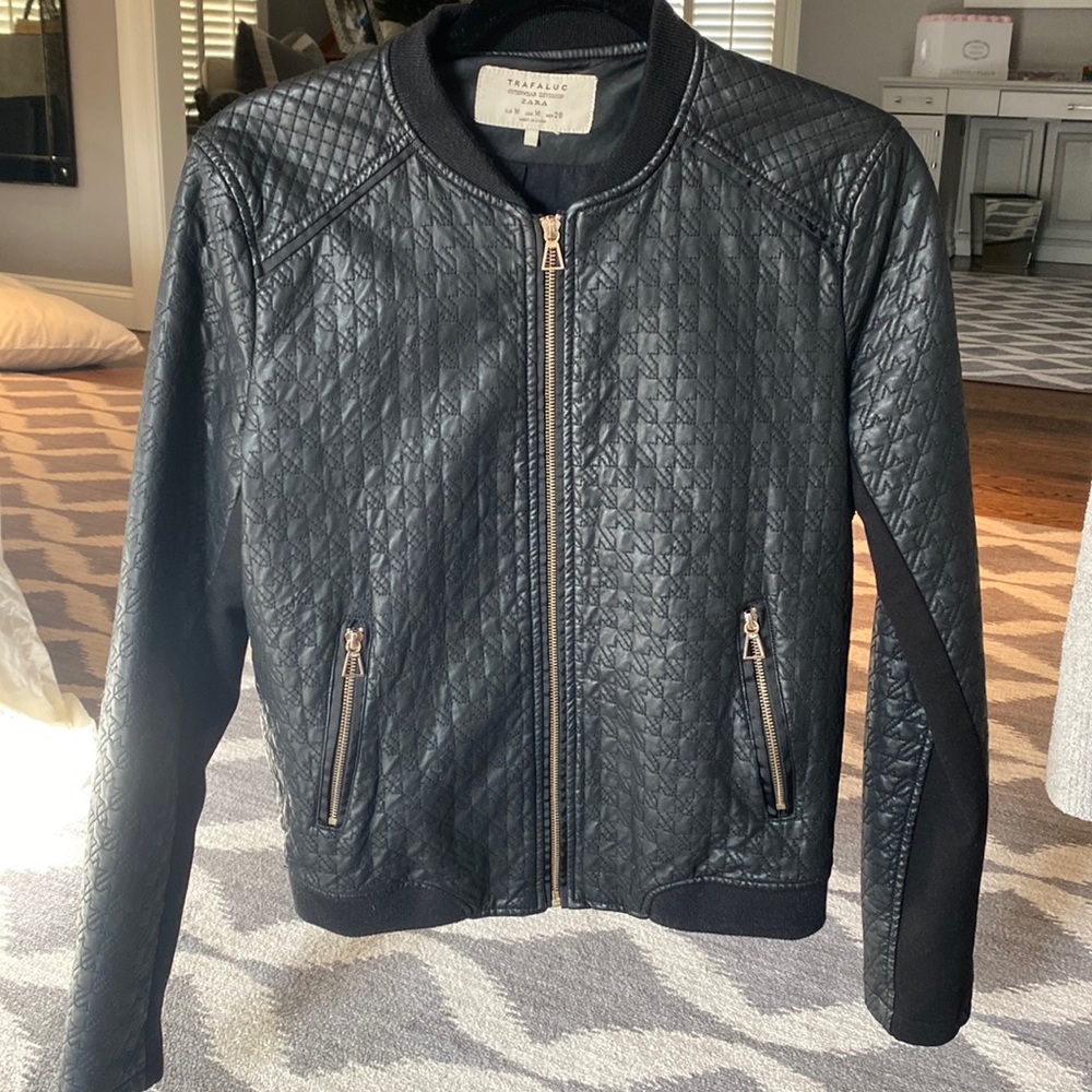 Zara leather bomber jacket